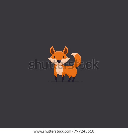 Pixel art fox isolated on dark background