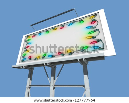A Billboard with Christmas lights as a boarder to frame copy space.