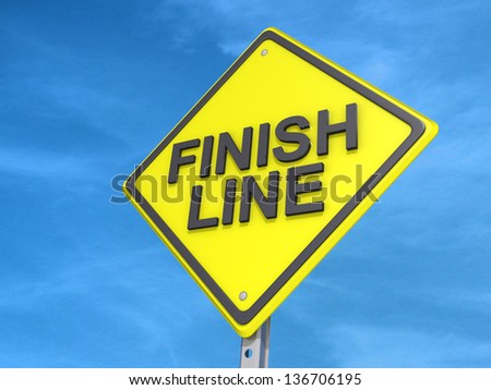 A yield road sign with Finish Line