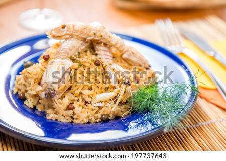 risotto with fish and mantis shrimp