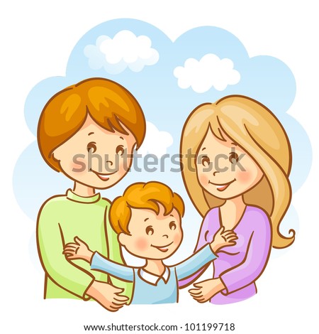 Happy Family On The Sky Background. Mother, Father And Son Stock Vector ...