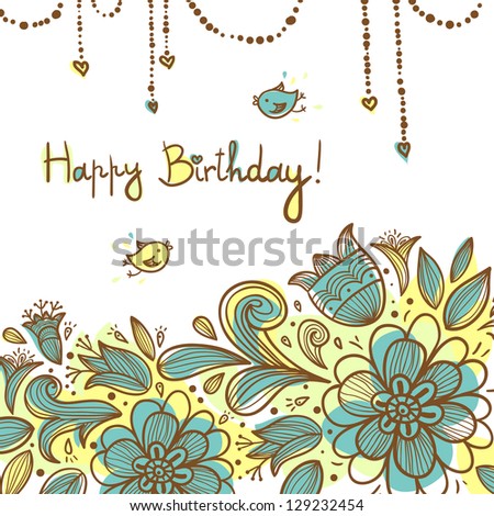 Happy Birthday Background With Flowers And Birds Stock Vector ...