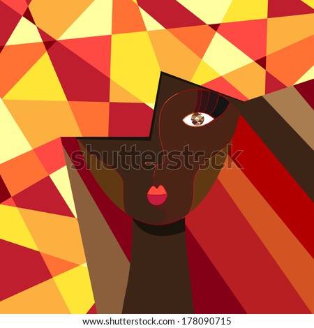 Portrait of a beautiful black woman in a cubic style.