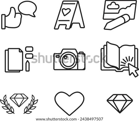 icons set, Art artist, freelance remote, work online orders, design, Linear icons, minimalist style