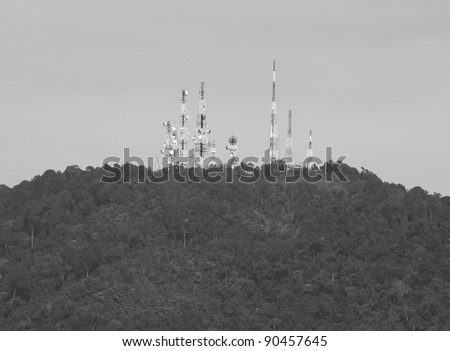 Communication towers on top of the mountain, Black and White
