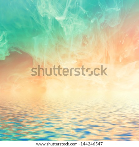 Ink background reflected in water surface. Conceptual photo.
