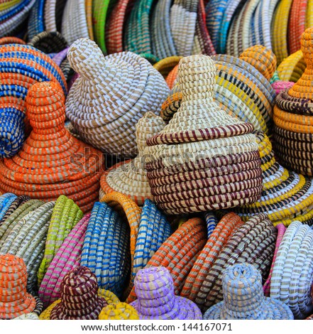 North African hand made baskets, market, Majorca, Spain