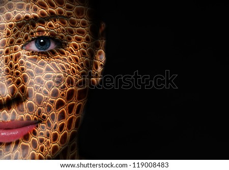 Woman face with lizard skin pattern