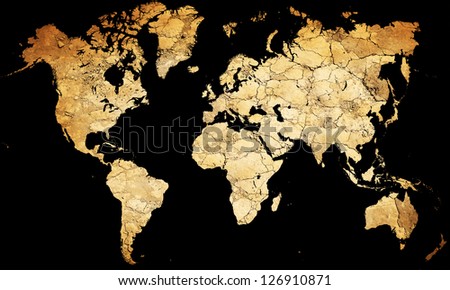 Map of the world with continents from dry deserted soil