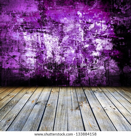 dark vintage violet room with wooden floor