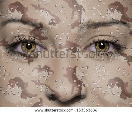 US desert camouflage on angry soldier face