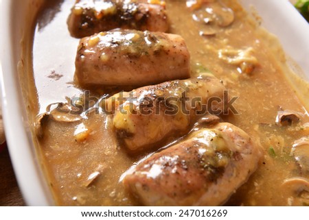 meat rolls with mushrooms sauce