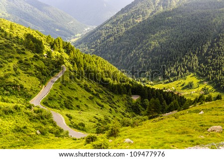 The road to Passo Gavia (Alps, Lombardy, Italy) at summer