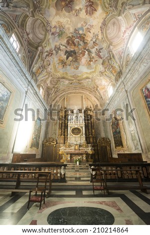 ALBA, ITALY - JUNE 30, 2014: interior of the medieval cathedral, with paintings