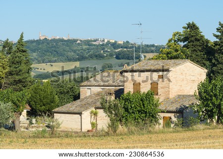 Landscape near Macerata (Marches, Italy) at summer: old house