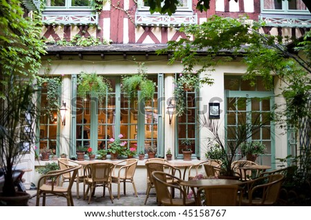 Rouen (Seine-Maritime, Haute-Normandie, France) - Court of ancient bar - restaurant at evening