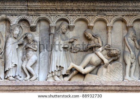 Modena (Emilia-Romagna, Italy) - Cathedral facade, bas-relief