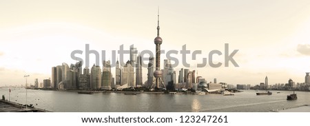 Shanghai panoramic photo skyline of reminiscence of reminiscence,(Panoramic photo)