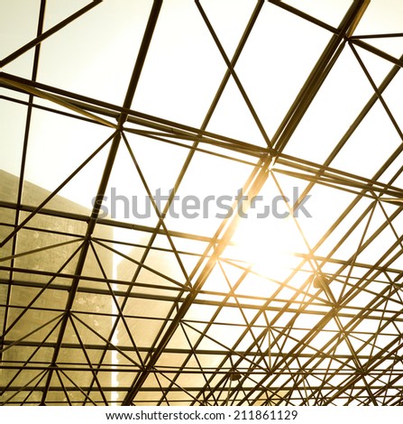 Metal pillar structure of modern office buildings glass roof windows