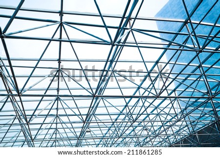 Metal pillar structure of modern office buildings glass roof windows