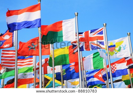UK flags and national flags all over the world