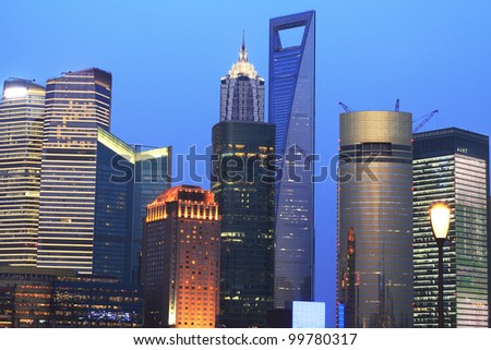 Dusk blue sky in the Far East Shanghai cityscape background