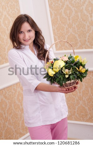 smile woman with a bouquet