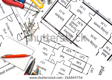 Construction tools and architecture plan