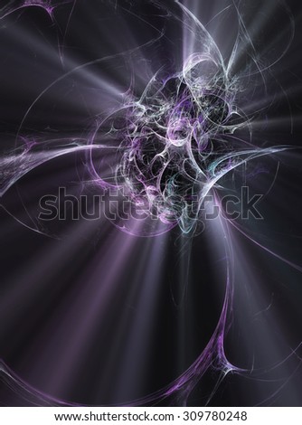 purple fractal lines on a black background with abstraction glow vertical
