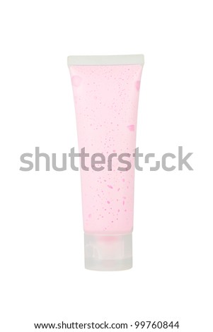 pink tube cosmetics cream on white background
