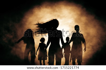 Silhouette Zombie horde in the dark,3d rendering Stock fotó © 