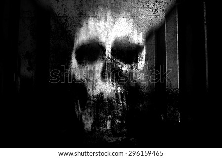 Horror Skull,Black And White Horror Background For Halloween Concept And Movie Poster Project