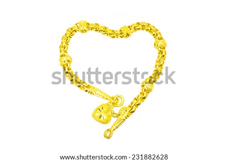 Heart made with gold Bracelet isolated on white