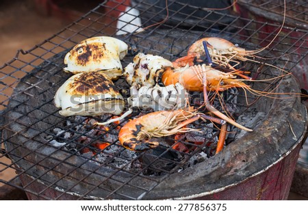 Grilled sea food on the grill