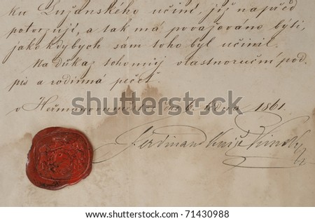 Old letter with a red wax seal.
