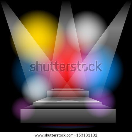 Podium brightly lit with colored lights. Raster copy