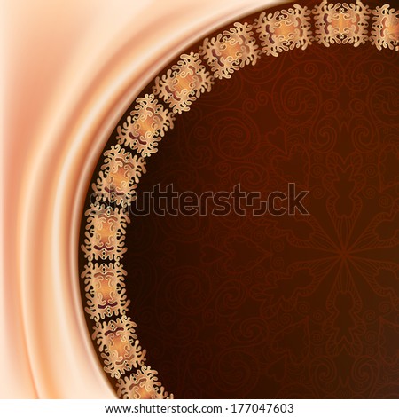 Elegant brown background with satin ribbon. Raster copy