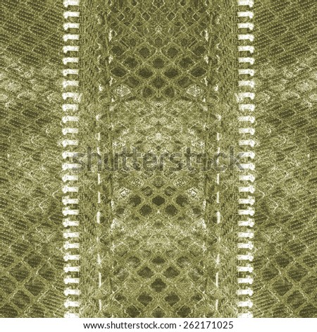 green artificial snake skin texture closeup, zippers(fragment of female handbag imitation snakeskin)