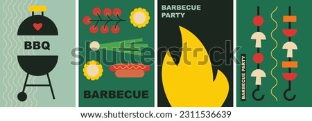 Barbecue backgrounds. Summer outdoor picnic, grill barbecue, vegetables. BBQ party set of vector illustrations
