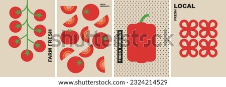 Red vegetables collection. Decorative abstract flat vector illustration with red vegetables. Red vegetables set, tomatoes, pepper, cherry tomatoes. Perfect background for web posters, cover design.