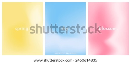 Blurred spring gradient background. Summer yellow, blue, pink pastel colored banner. Simple soft light background. Vector aesthetic springtime set