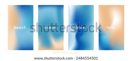 Abstract seaside, beach aerial stories set. Ocean landscape top view. Sea waves. Pastel colored vertical vector banner. Blurred sea gradient background. Simple soft light backdrop for social post