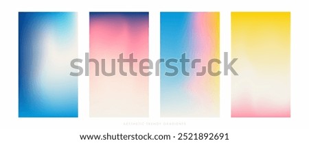 Pastel gradient sky pattern set. Abstract clear blue sky. Pastel rainbow. Light blue, pink, yellow color vector banner. Blurred light fuzz colorful gradient background. Vector soft vertical backdrop