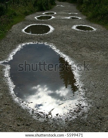 sun reflection in water puddles