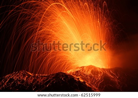 eruption of the volcano stromboli / eolian islands / italy