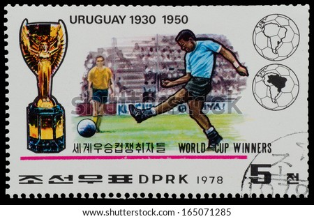NORTH KOREA - CIRCA 1978: A Stamp printed in NORTH KOREA shows the Uruguay world Cup champion (1930, 1950) from the series \