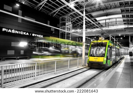 POZNAN, POLAND - JUNE 28, 2014:New tram line in tunnel. Built in the district Rataje. Line connects the city with the new tram depot and shopping center.