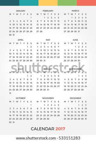 2017 Vector Calendar - 533151283 : Shutterstock