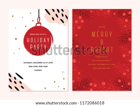 Vector Christmas Cards Set. Holiday Party Card Templates Design