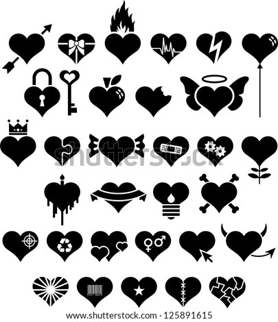 Set of hearts with different motives